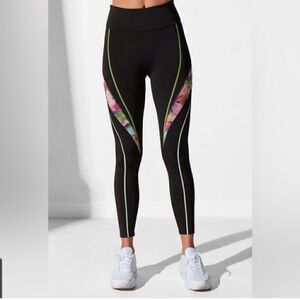 Noli Black Leggings with Pink and Green Accents - size S